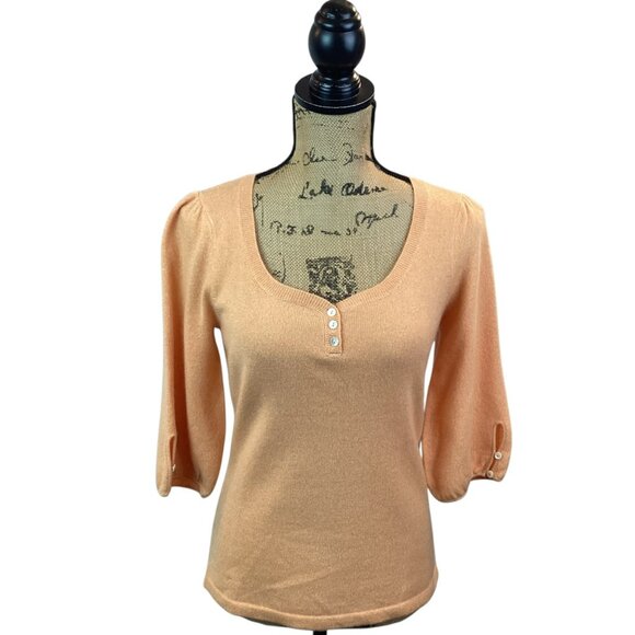 Neiman Marcus Cashmere Womens Medium Top Peach 3/4 Sleeve - Picture 9 of 10